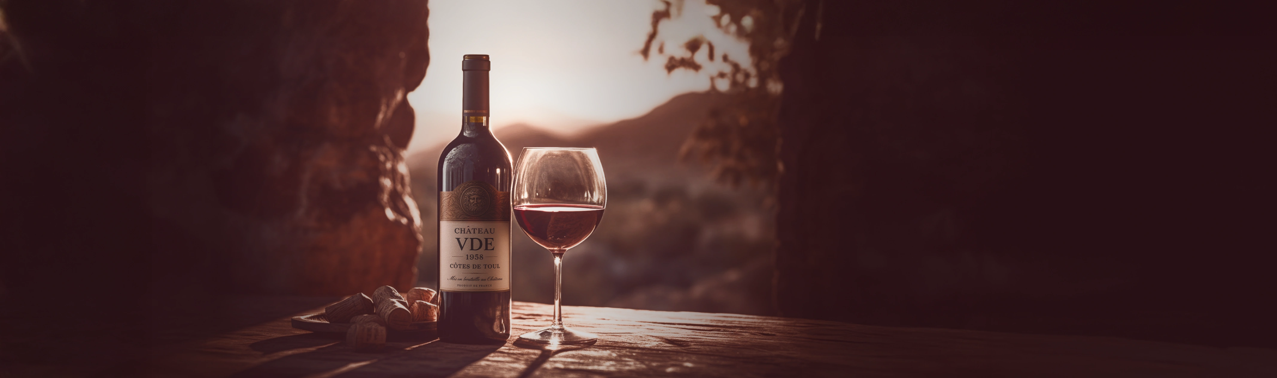 image d'une bouteille et d'un verre de vin
